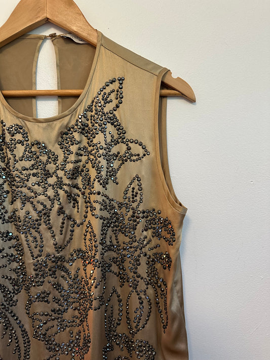 Stella McCartney Gold Beaded Floral Satin Sleeveless Blouse | Size IT 42