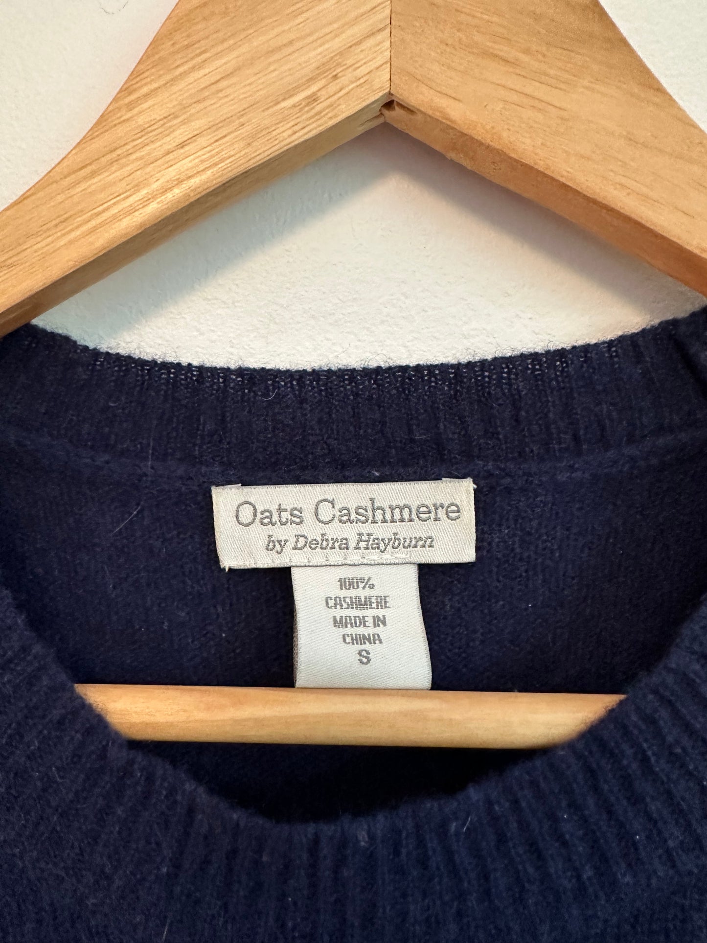 Oats Cashmere Striped Sweater in Navy Blue and Gray | Size Small