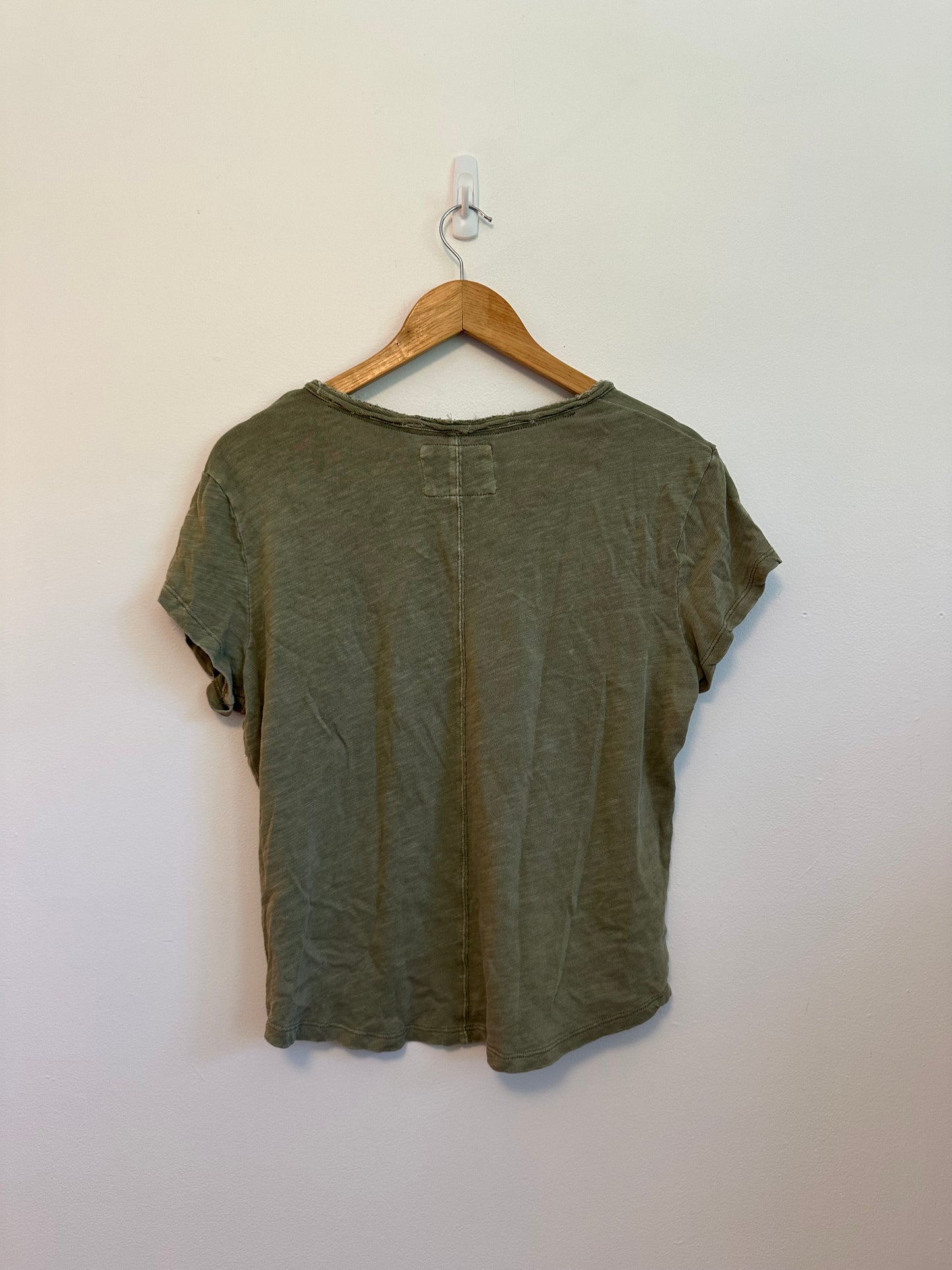 Dear John Anaya Notch Neck Slub Short Sleeve T-Shirt in Olive Green | Size Small