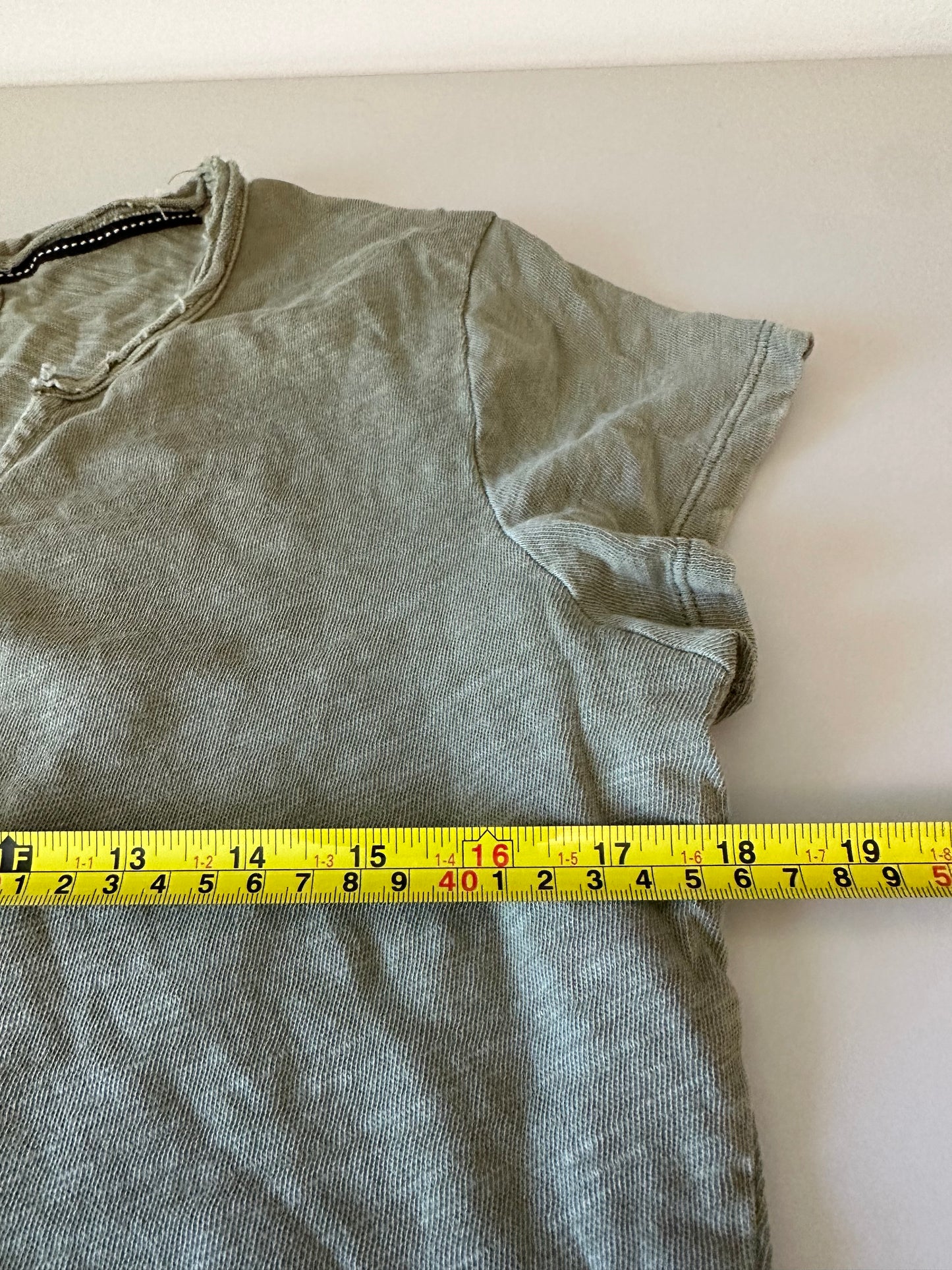 Dear John Anaya Notch Neck Slub Short Sleeve T-Shirt in Olive Green | Size Small