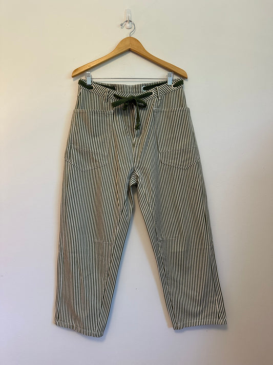Madepants Originals Cotton Hickory Stripe Drawstring Pants in Green and White | Size Large