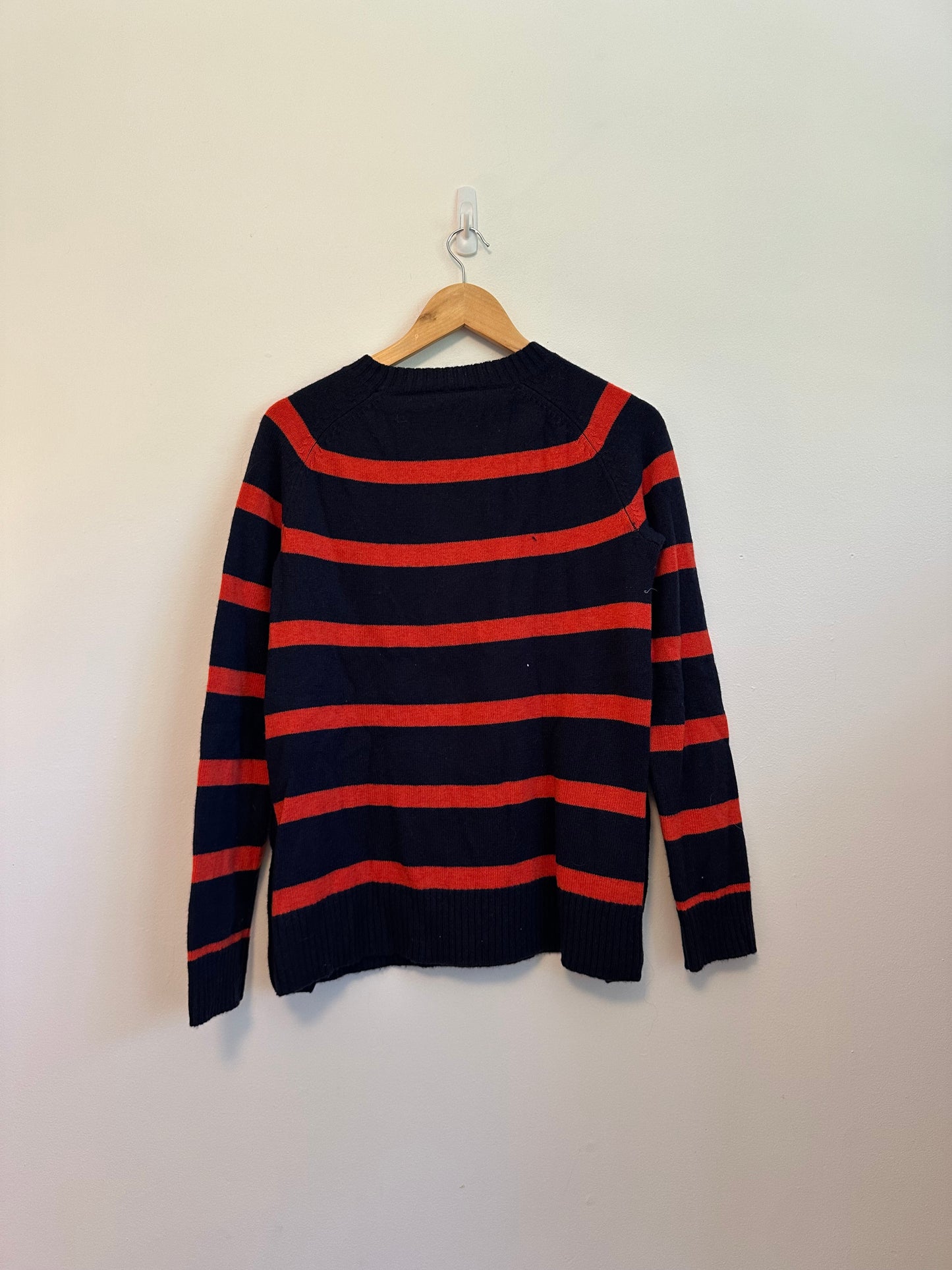 Sail to Sable Cashmere Blend Navy and Red Stripe Side Button Sweater | Small