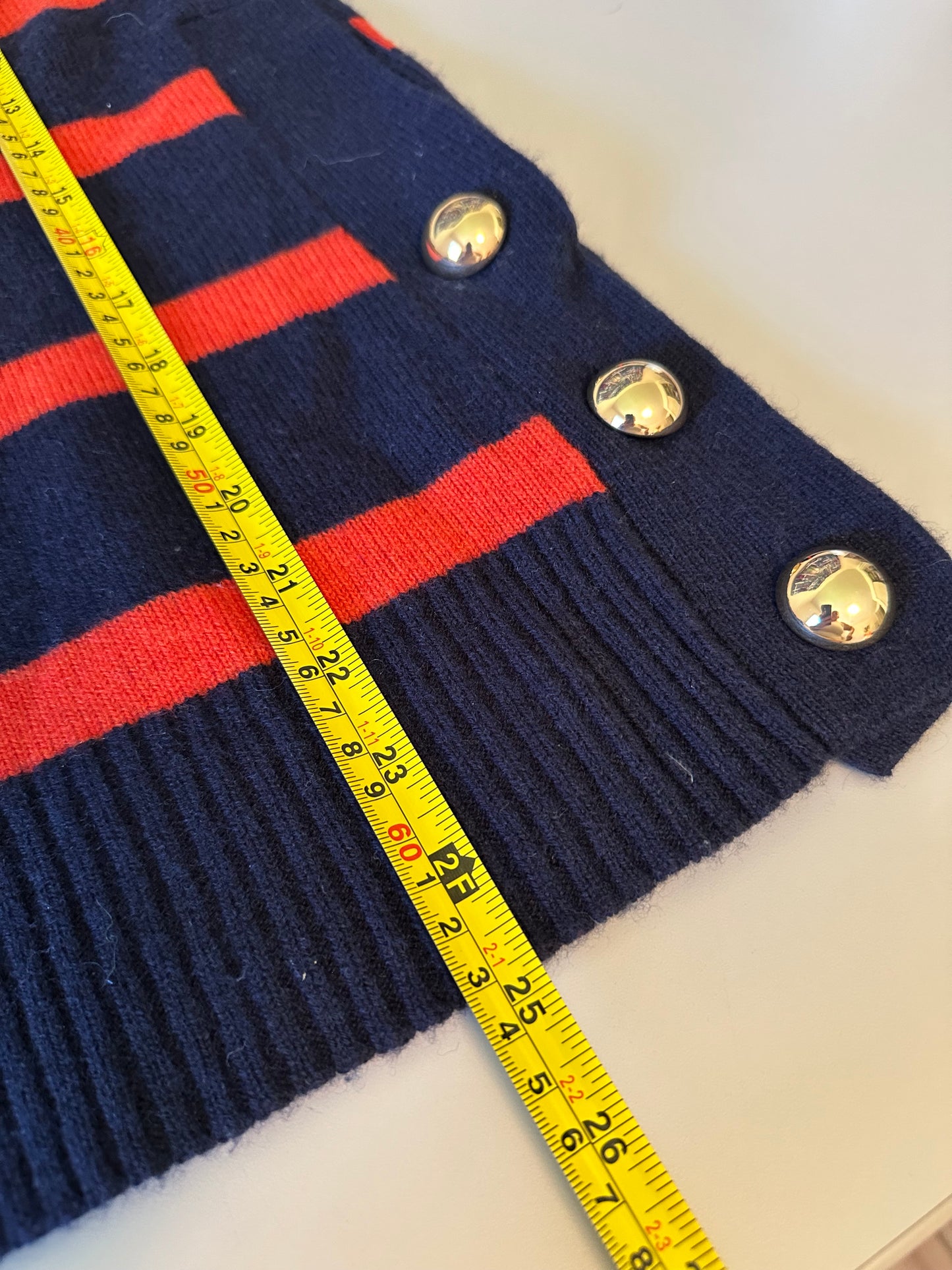 Sail to Sable Cashmere Blend Navy and Red Stripe Side Button Sweater | Small