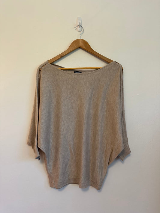 Splendid Oatmeal Cashmere Blend Dolman Cold Shoulder Knit Top in Beige | Size Small