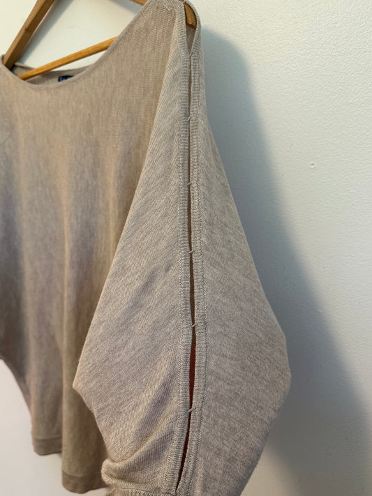Splendid Oatmeal Cashmere Blend Dolman Cold Shoulder Knit Top in Beige | Size Small