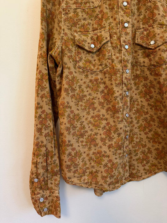 BDG Urban Outfitters Floral Western Snap Front Cotton Shirt | Size Medium