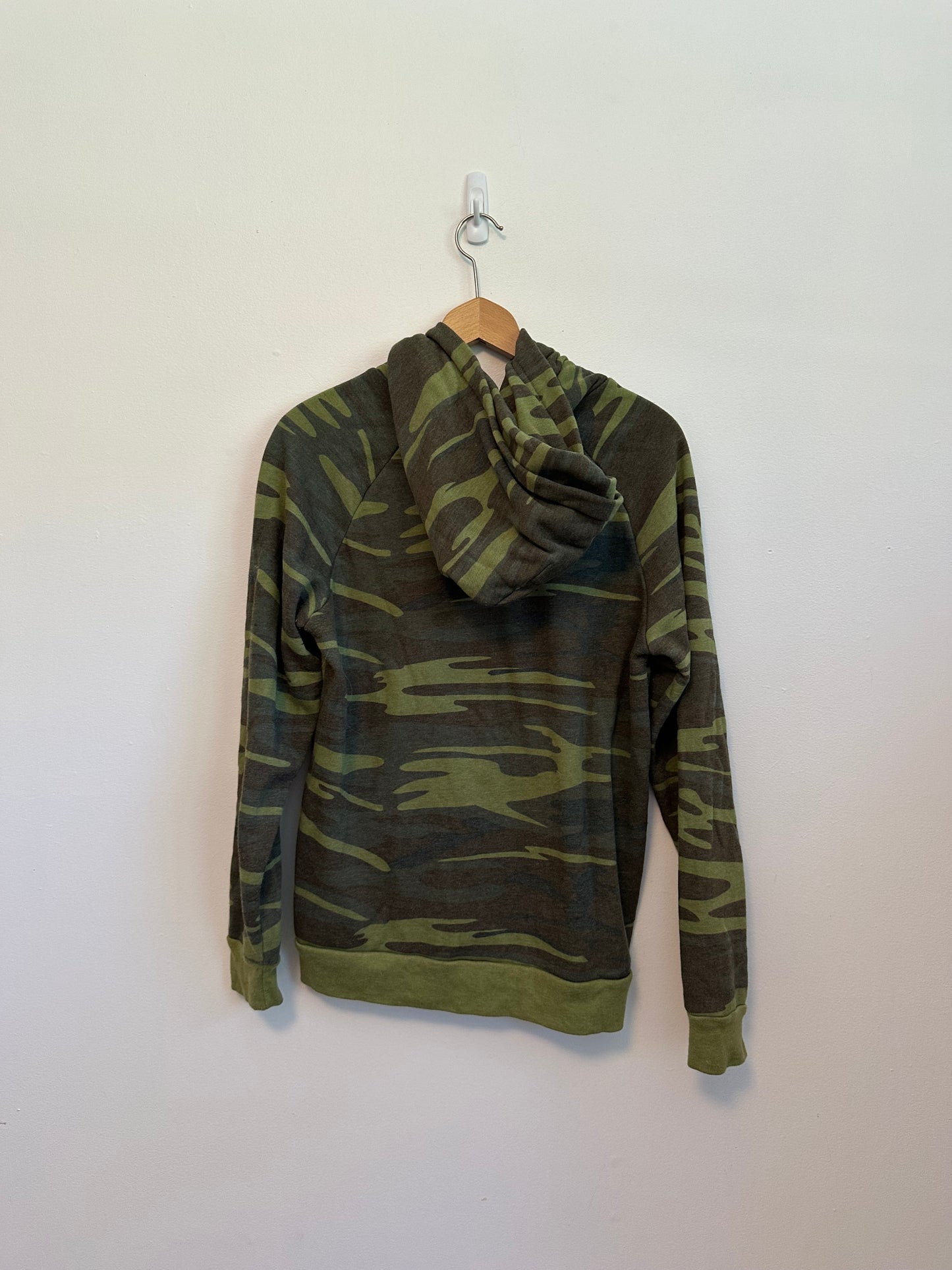 Alternative Apparel Olive Green Camouflage Raglan Fleece Zip Up Hoodie | Size Large