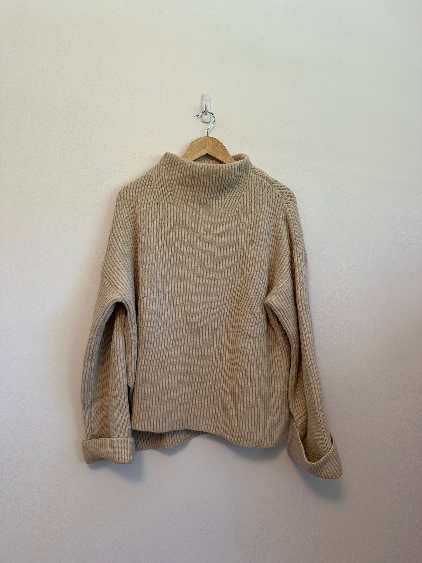 Bluivy Beige Oatmeal Ribbed Mock Neck Oversized Sweater | Size S/M