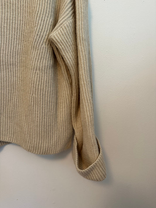 Bluivy Beige Oatmeal Ribbed Mock Neck Oversized Sweater | Size S/M