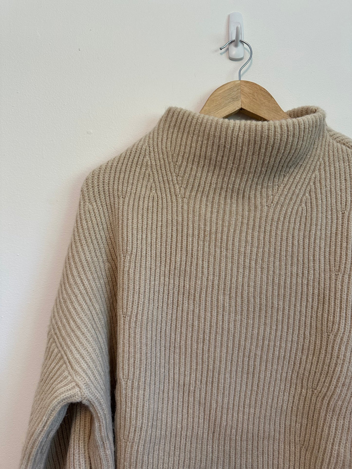 Bluivy Beige Oatmeal Ribbed Mock Neck Oversized Sweater | Size S/M