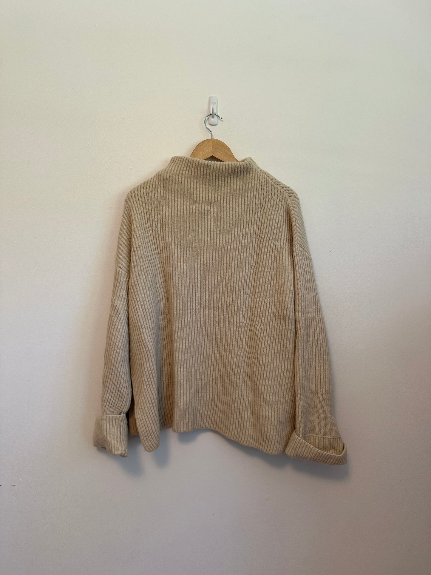 Bluivy Beige Oatmeal Ribbed Mock Neck Oversized Sweater | Size S/M