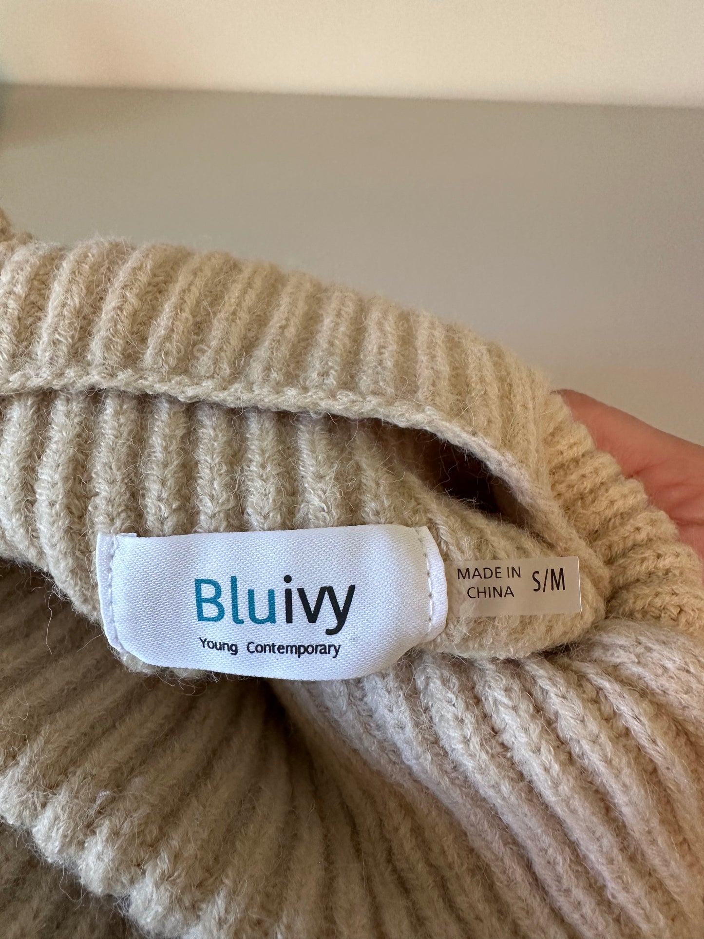 Bluivy Beige Oatmeal Ribbed Mock Neck Oversized Sweater | Size S/M