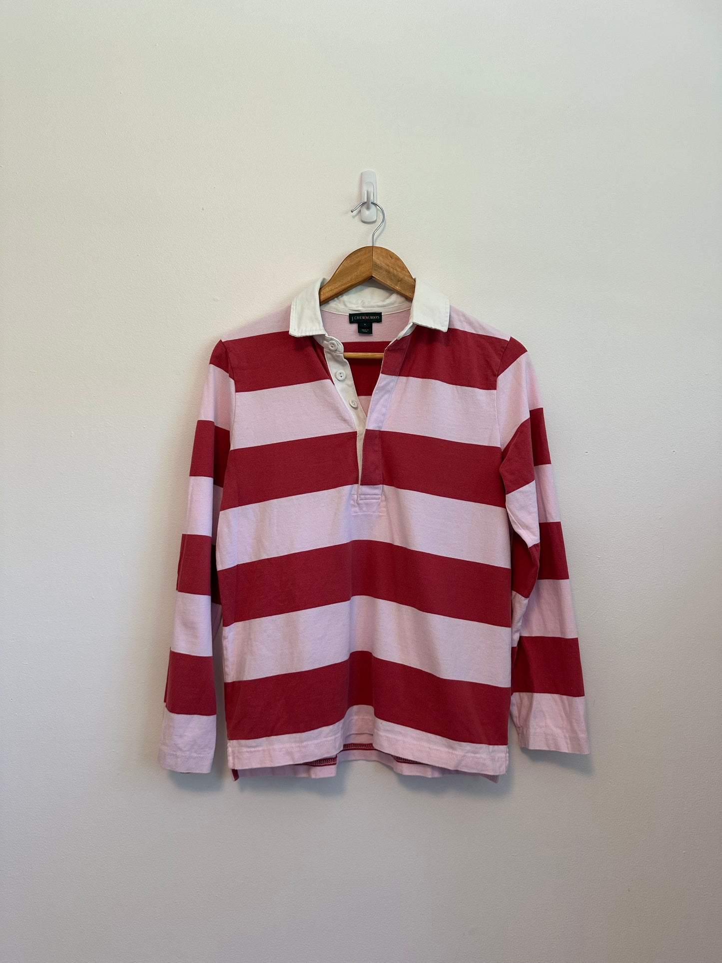 J.Crew Pink and Red Striped Long Sleeve Cotton Rugby Shirt | Size Small