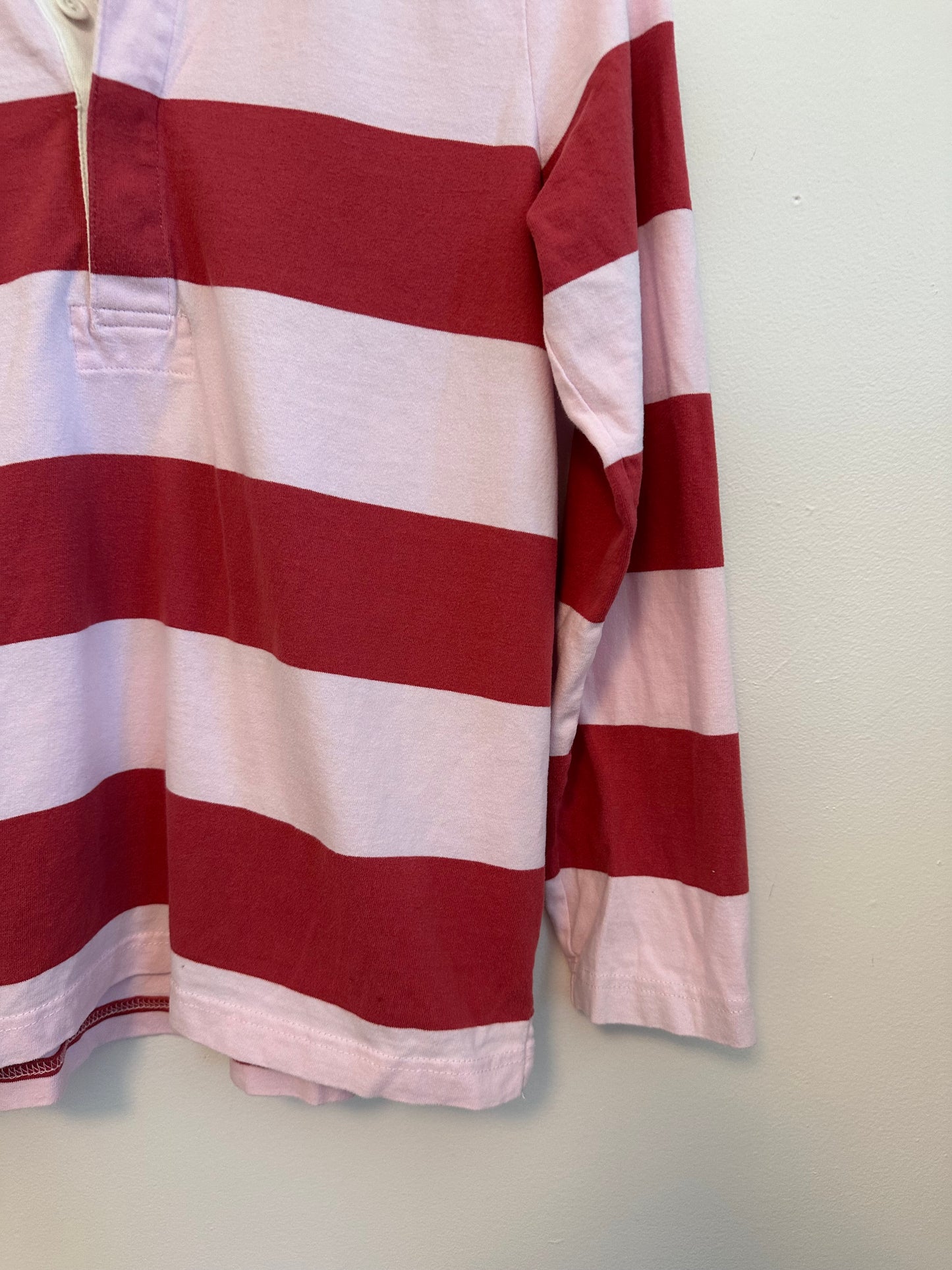 J.Crew Pink and Red Striped Long Sleeve Cotton Rugby Shirt | Size Small