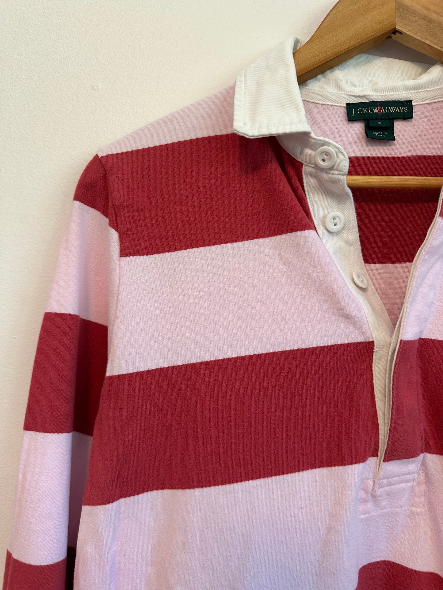 J.Crew Pink and Red Striped Long Sleeve Cotton Rugby Shirt | Size Small