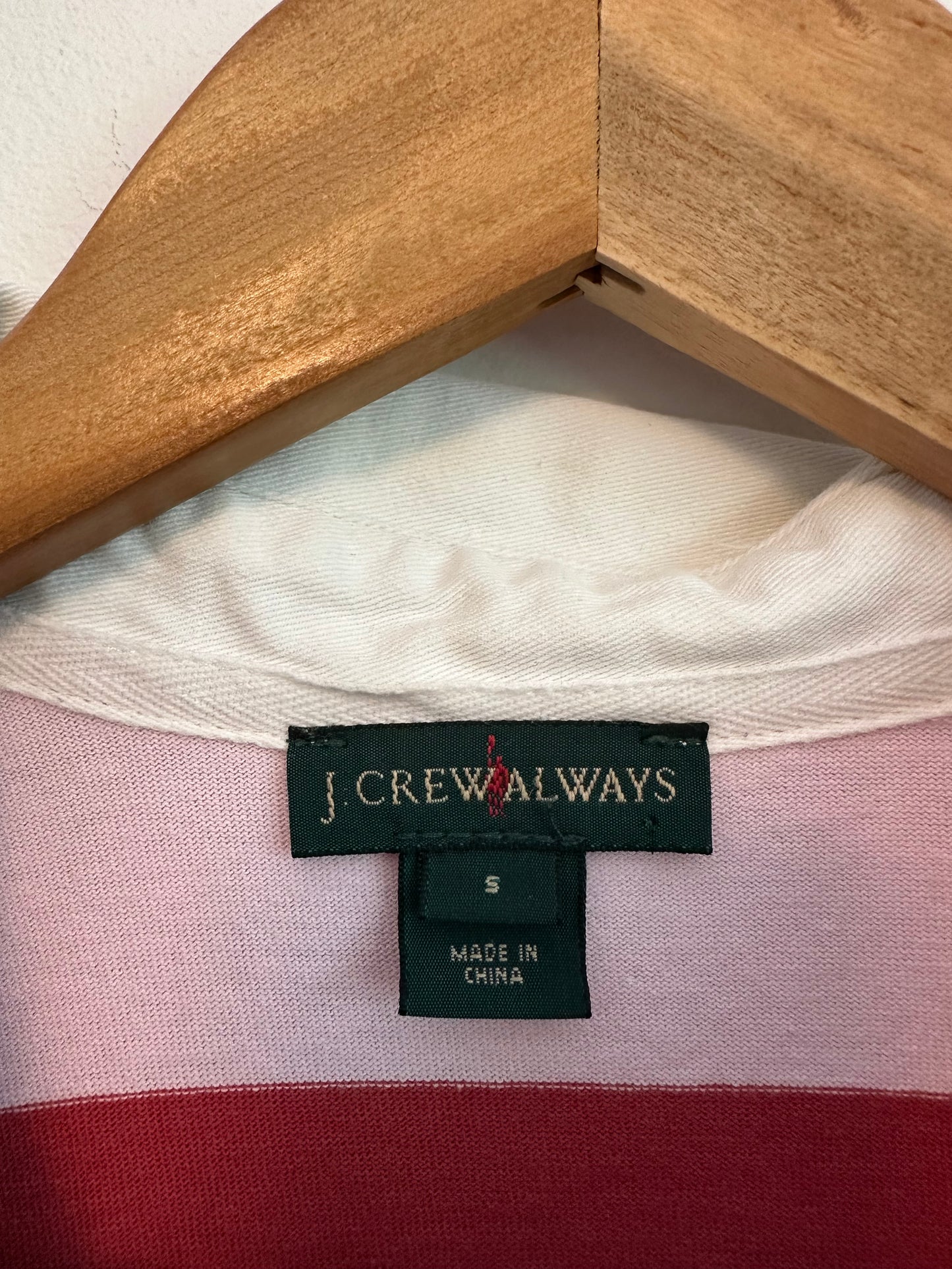 J.Crew Pink and Red Striped Long Sleeve Cotton Rugby Shirt | Size Small