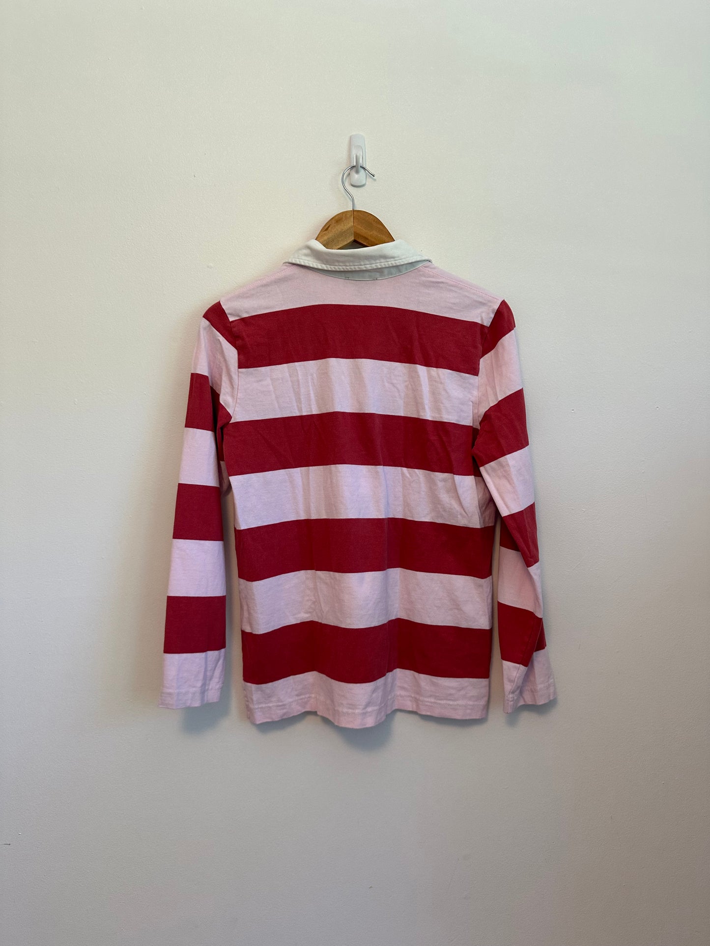 J.Crew Pink and Red Striped Long Sleeve Cotton Rugby Shirt | Size Small