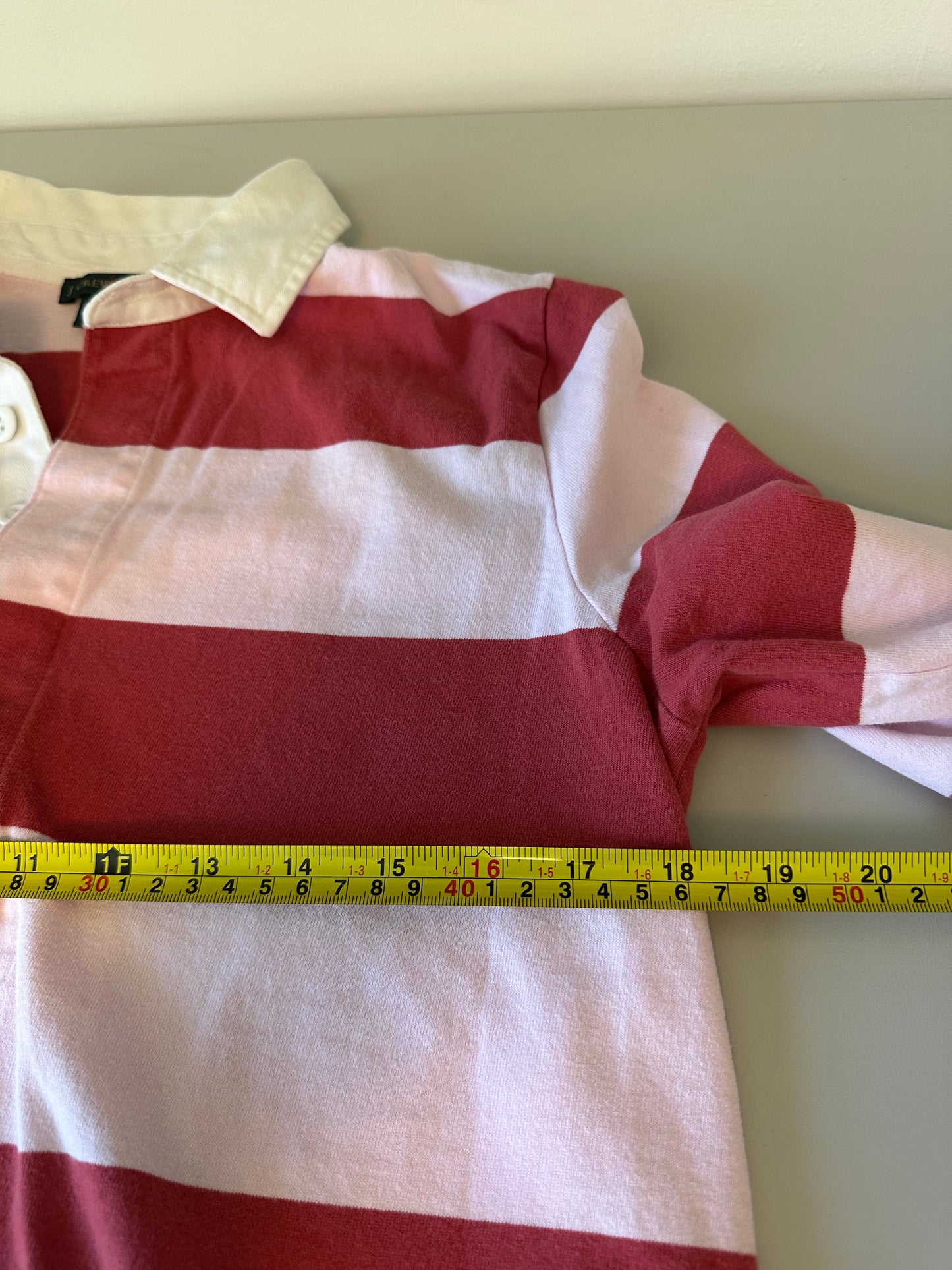 J.Crew Pink and Red Striped Long Sleeve Cotton Rugby Shirt | Size Small