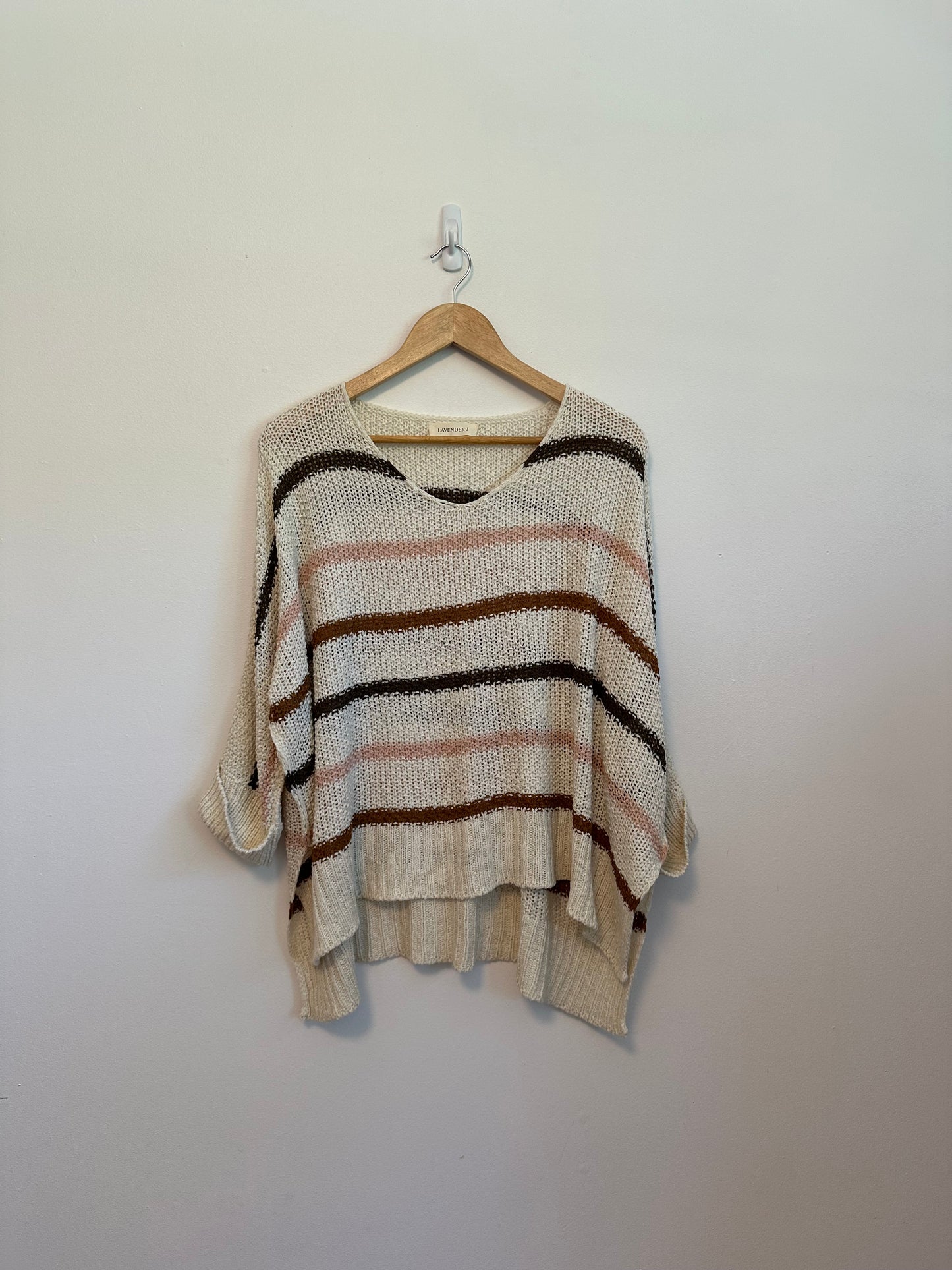 Lavender J Oversized Striped Beach Sweater in Cream, Pink, and Brown