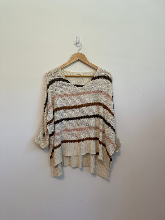 Lavender J Oversized Striped Beach Sweater in Cream, Pink, and Brown