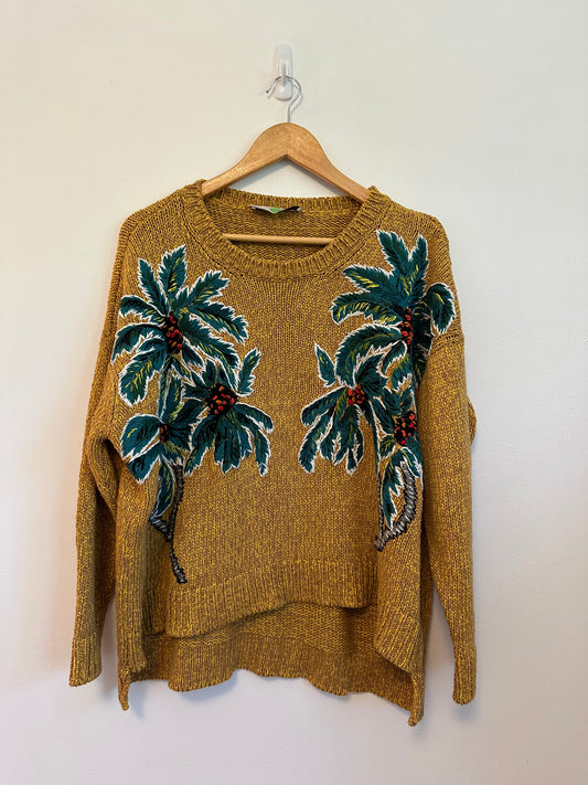Stella McCartney Yellow Palm Tree Embroidered Chunky Knit Sweater