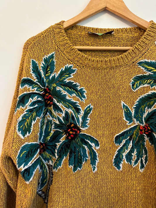 Stella McCartney Yellow Palm Tree Embroidered Chunky Knit Sweater