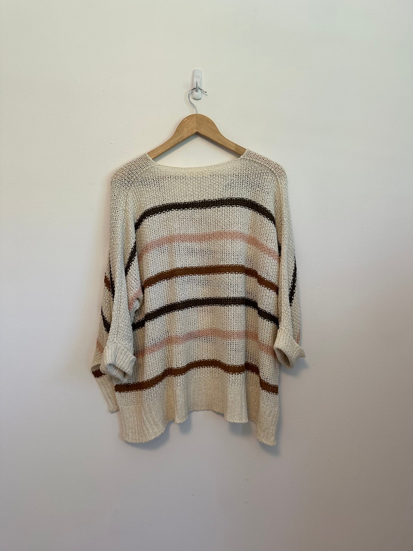 Lavender J Oversized Striped Beach Sweater in Cream, Pink, and Brown