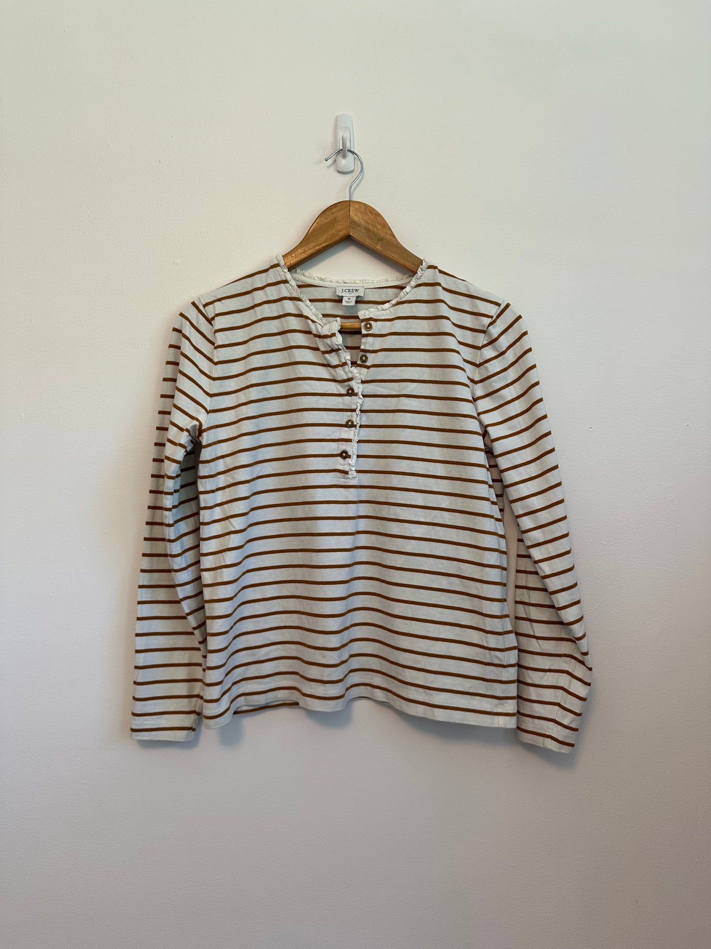 J.Crew Striped Ruffle-Collar Henley Long Sleeve T-Shirt | Size Small