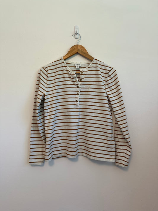 J.Crew Striped Ruffle-Collar Henley Long Sleeve T-Shirt | Size Small