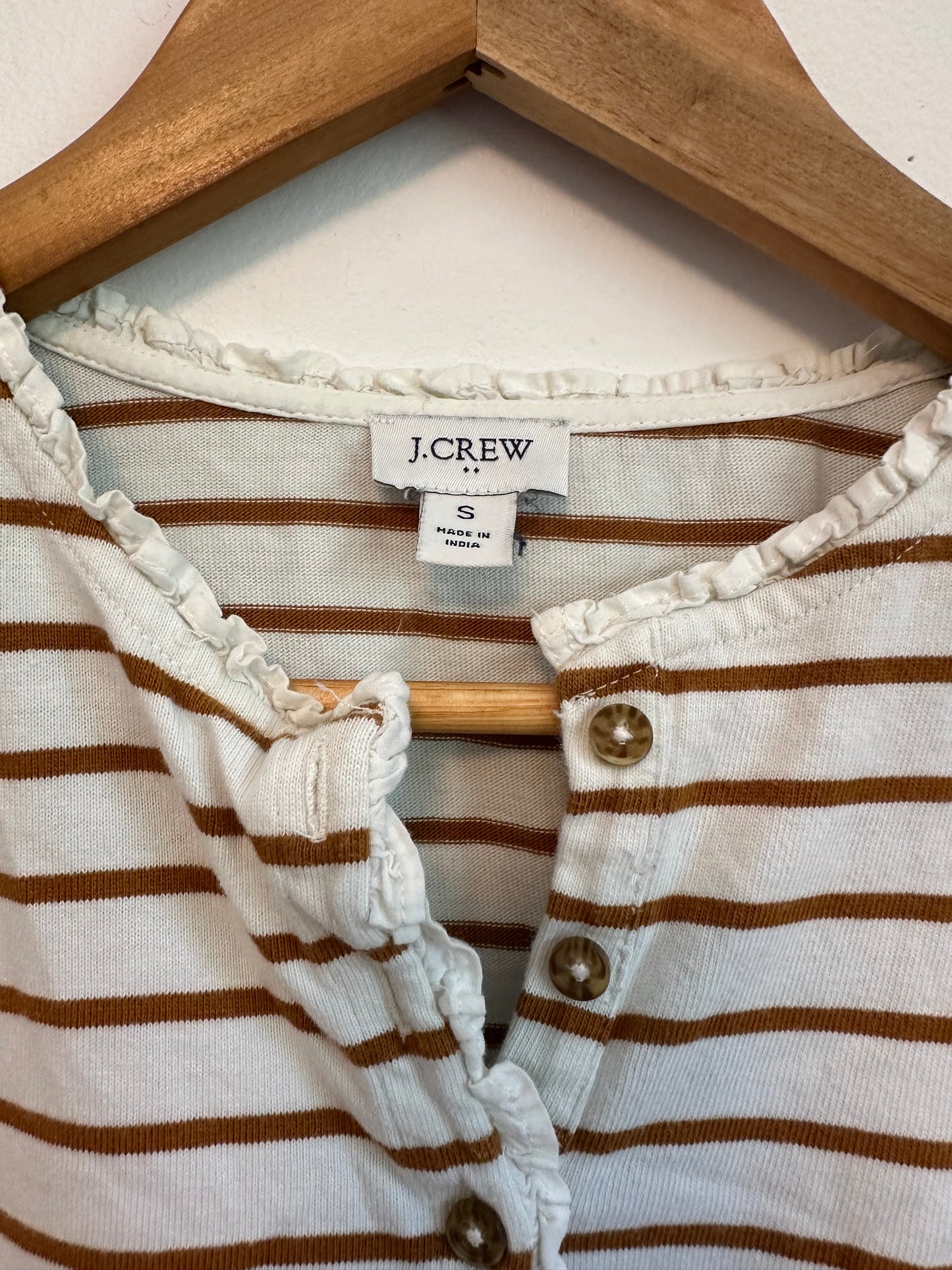 J.Crew Striped Ruffle-Collar Henley Long Sleeve T-Shirt | Size Small