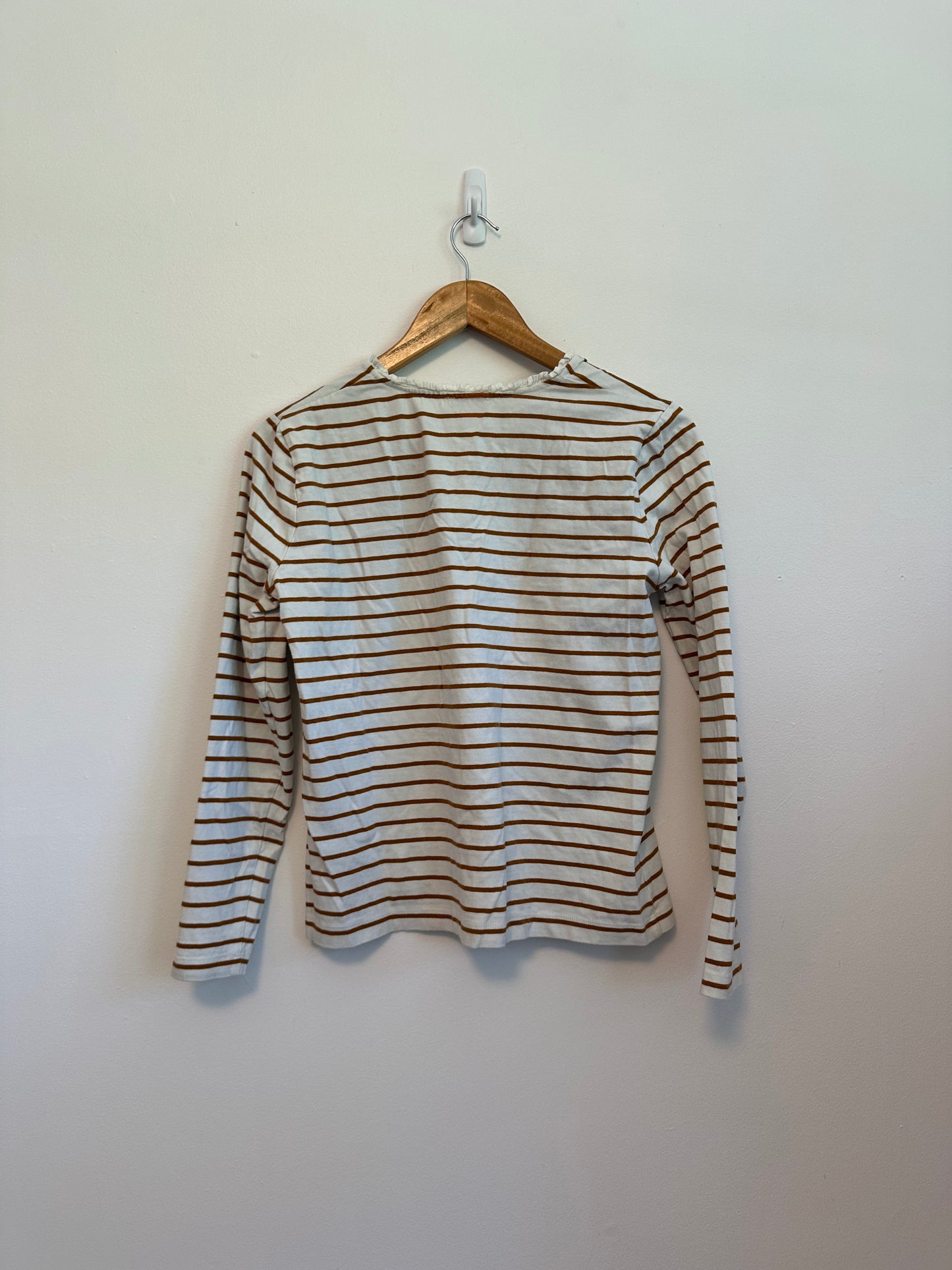J.Crew Striped Ruffle-Collar Henley Long Sleeve T-Shirt | Size Small