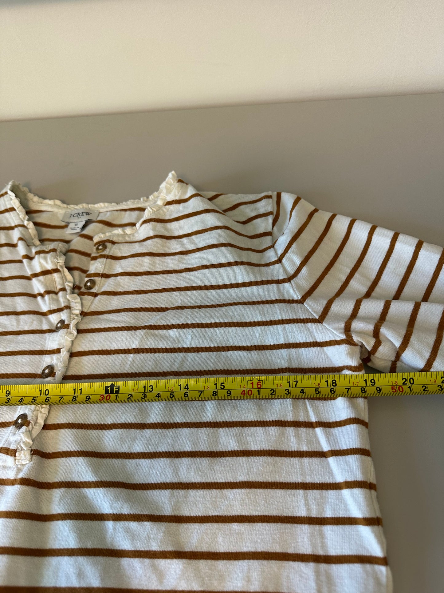 J.Crew Striped Ruffle-Collar Henley Long Sleeve T-Shirt | Size Small