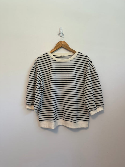 Jodifl Striped Puff Sleeve Knit Top | Size Medium