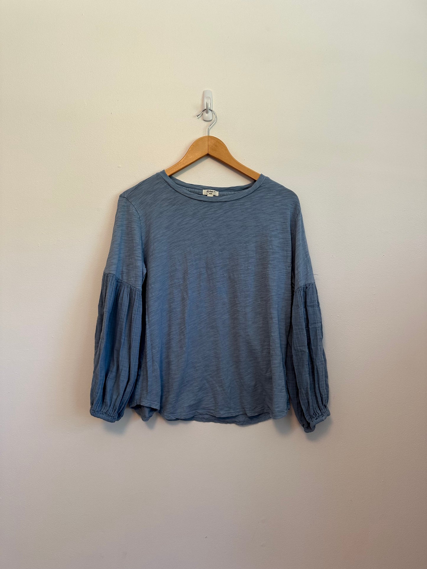 Dylan Cotton Slub T-Shirt with Gauze Balloon Sleeves in Blue | Size Small