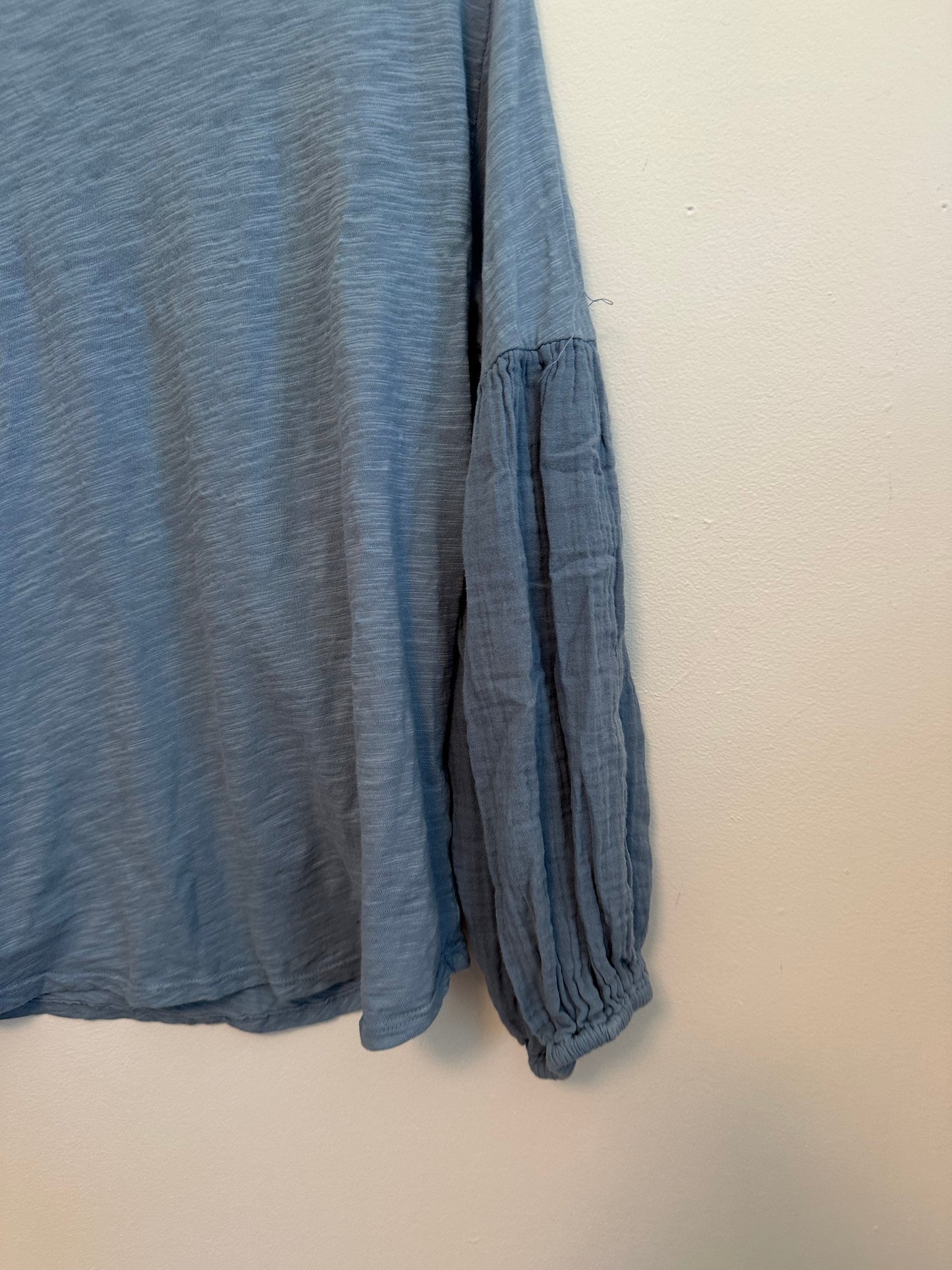 Dylan Cotton Slub T-Shirt with Gauze Balloon Sleeves in Blue | Size Small