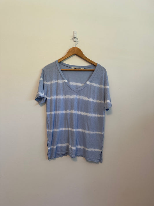 Michael Stars Tie Dye Blue and White Stripe V-Neck Short Sleeve T-Shirt