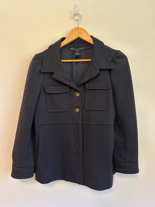 Marc by Marc Jacobs Navy Blue Wool Puff Shoulder Belted Jacket | Size Medium