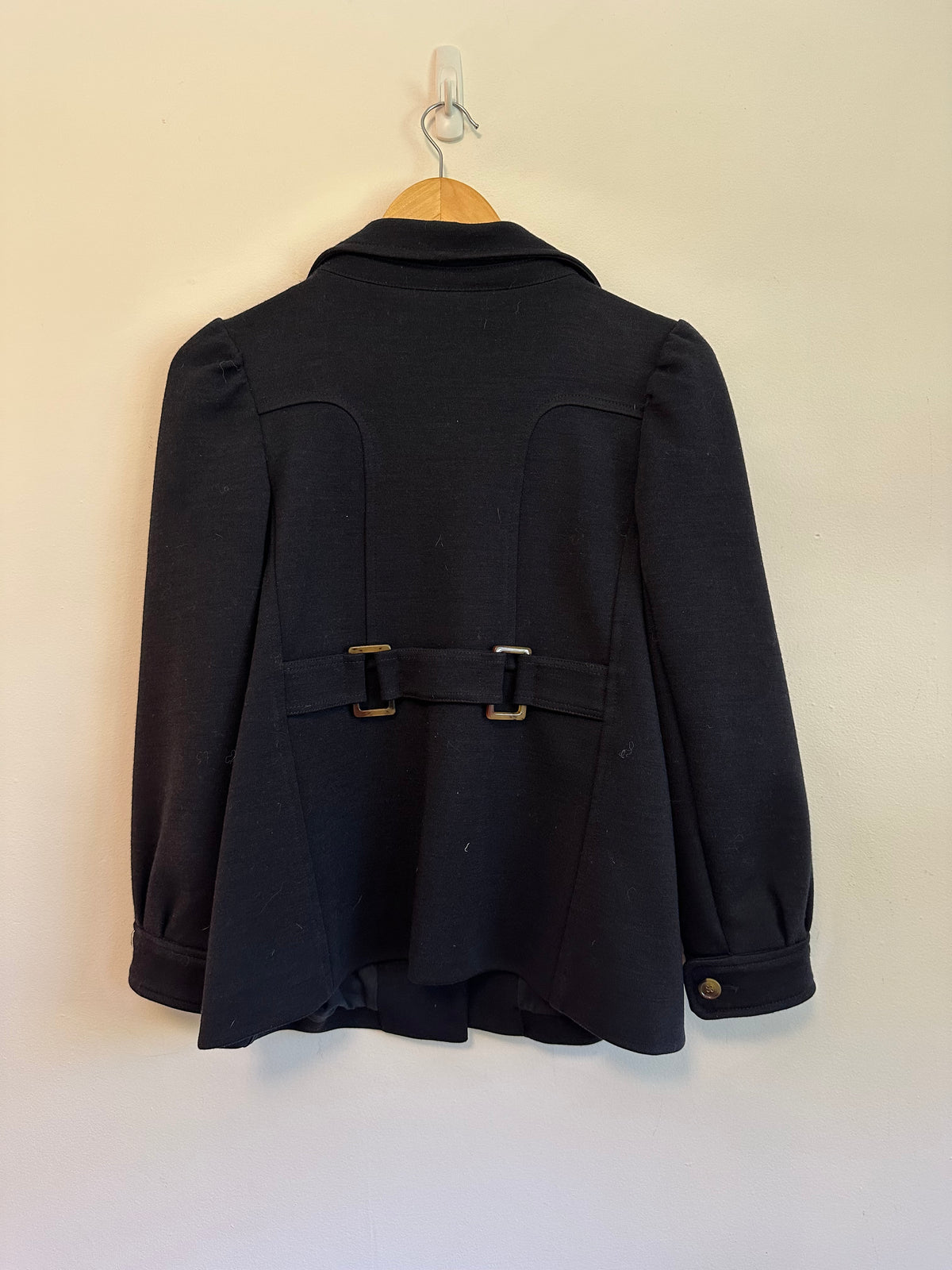 Marc by Marc Jacobs Navy Blue Wool Puff Shoulder Belted Jacket | Size Medium