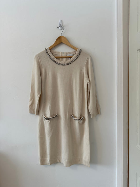 NWT Milly Ivory Sweater Dress with Rhinestone Trim | Size Large