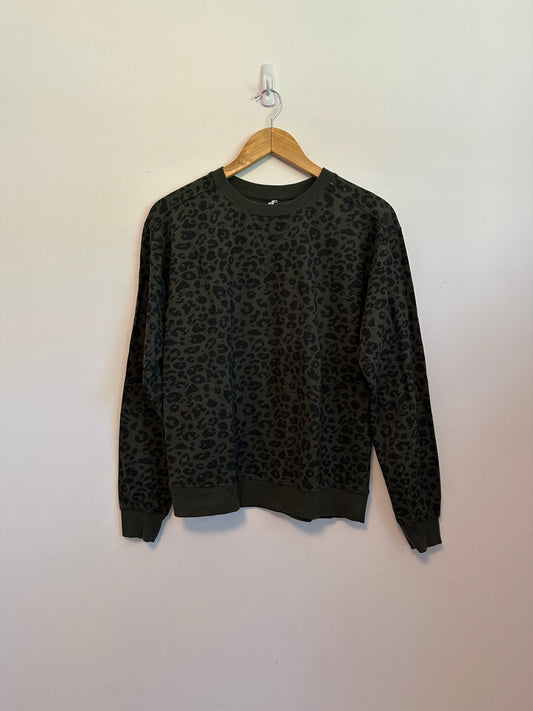 Z Supply Leopard Print Olive Green Pullover Crewneck Sweatshirt | Size Small