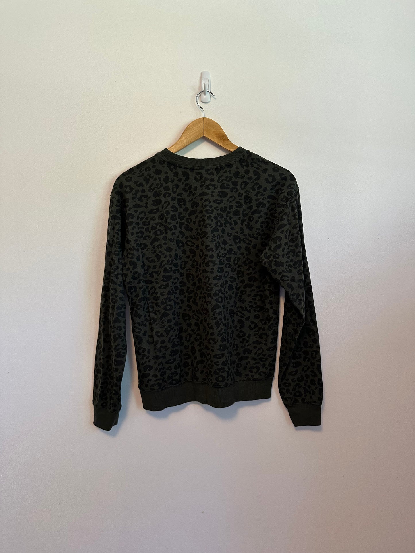 Z Supply Leopard Print Olive Green Pullover Crewneck Sweatshirt | Size Small