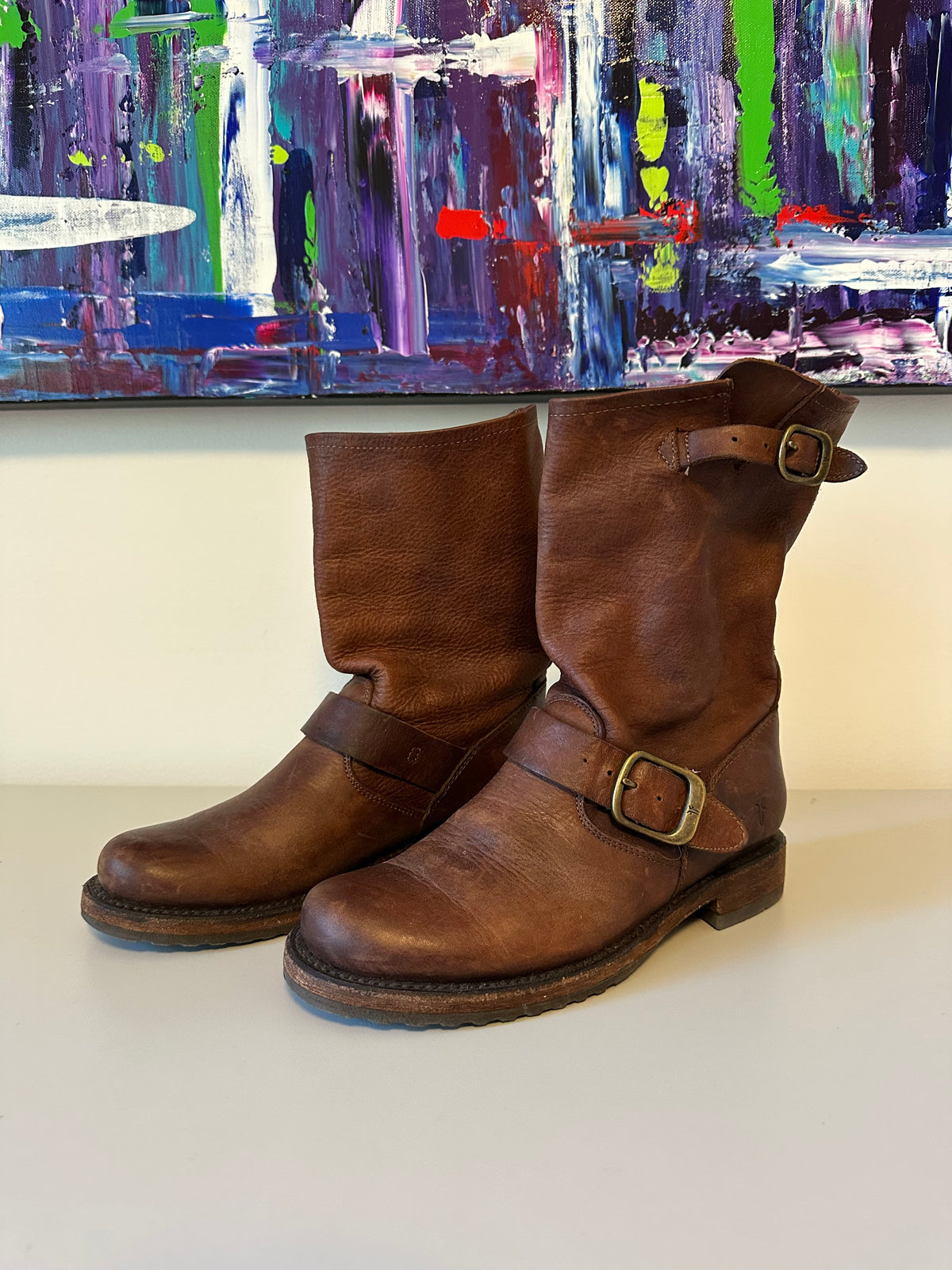 Frye Engineer Brown Leather Moto Boots | Size 6