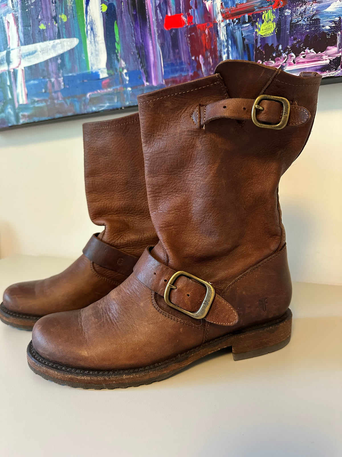 Frye Engineer Brown Leather Moto Boots | Size 6