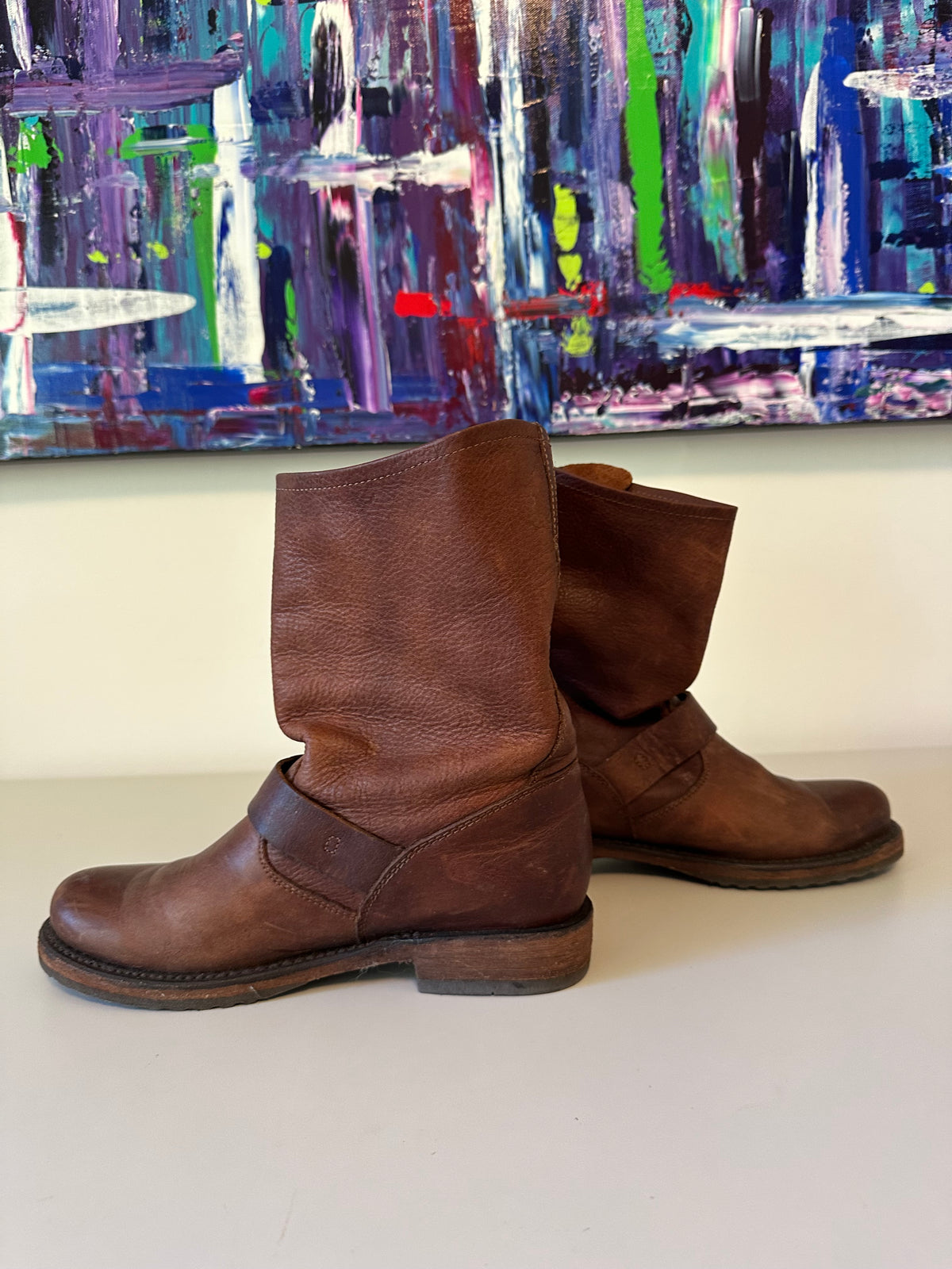 Frye Engineer Brown Leather Moto Boots | Size 6