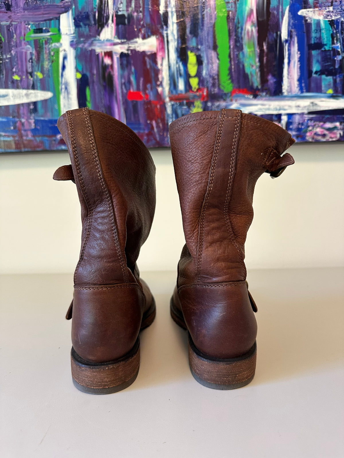Frye Engineer Brown Leather Moto Boots | Size 6