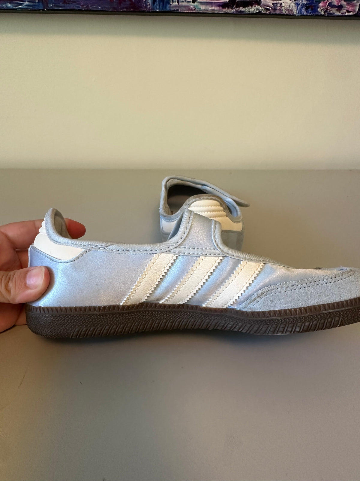 Adidas Originals Mary Jane in Light Blue Satin and Suede Sneakers | Size 6