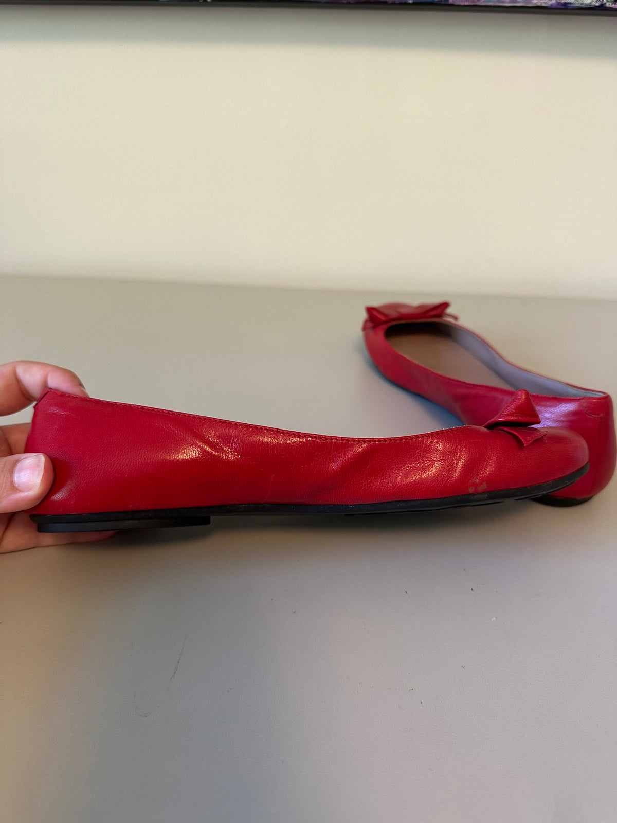 Marc by Marc Jacobs Red Leather Bow Ballet Flats Round Toe | Size 37
