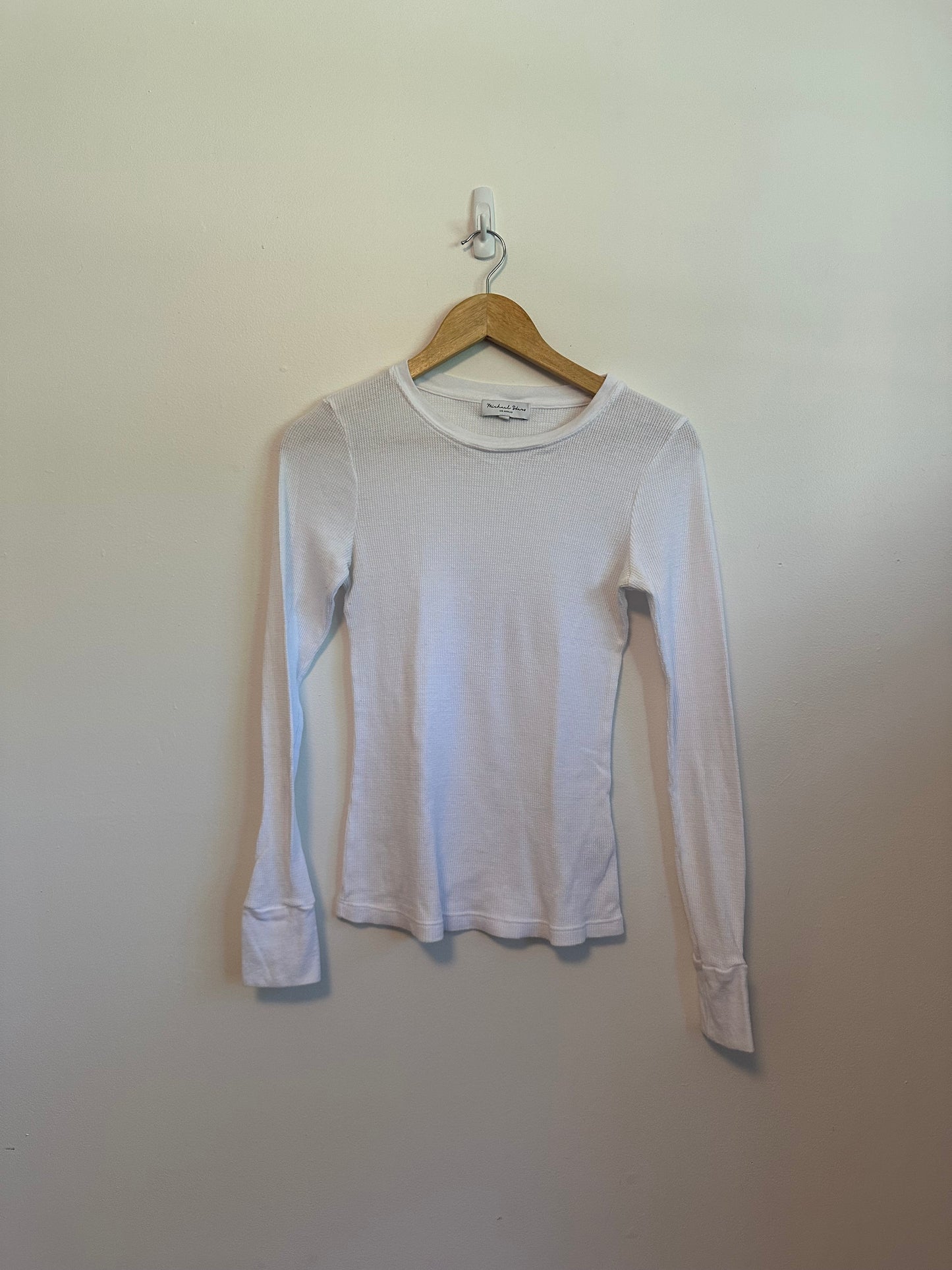 Michael Stars White Waffle Knit Thermal Long Sleeve Crewneck Top | Size Small