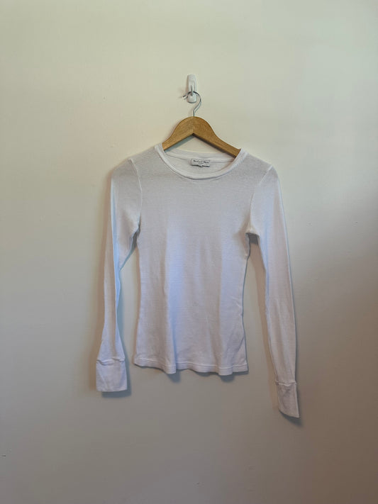 Michael Stars White Waffle Knit Thermal Long Sleeve Crewneck Top | Size Small