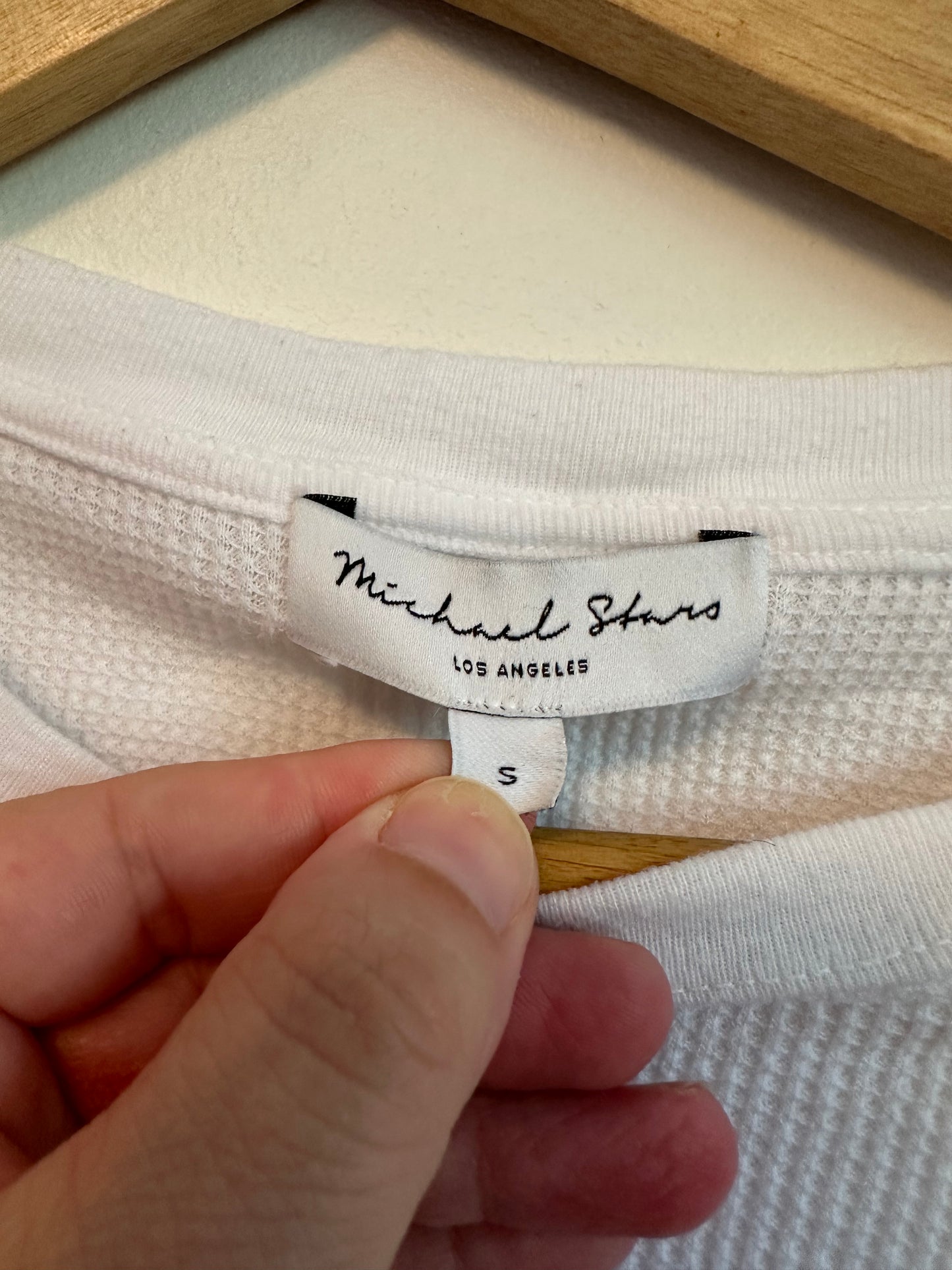 Michael Stars White Waffle Knit Thermal Long Sleeve Crewneck Top | Size Small